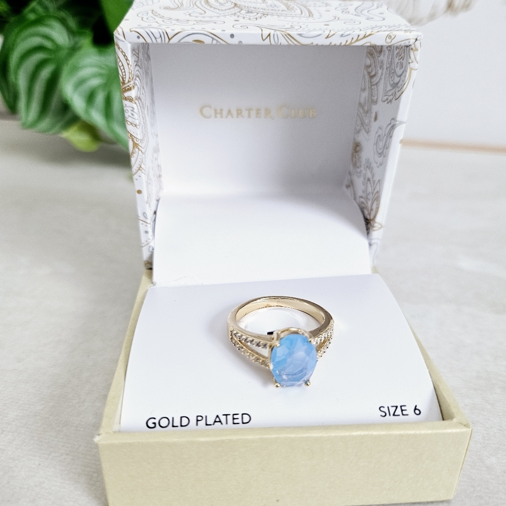 🆕️Charter Club Elegant Gold Plated Blue Zirconia Stone Ring SZ 6
